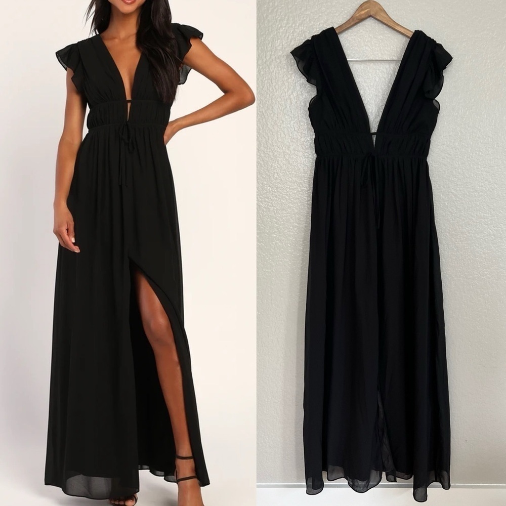 NWOT I'm All Yours Black Ruffled Maxi Dress